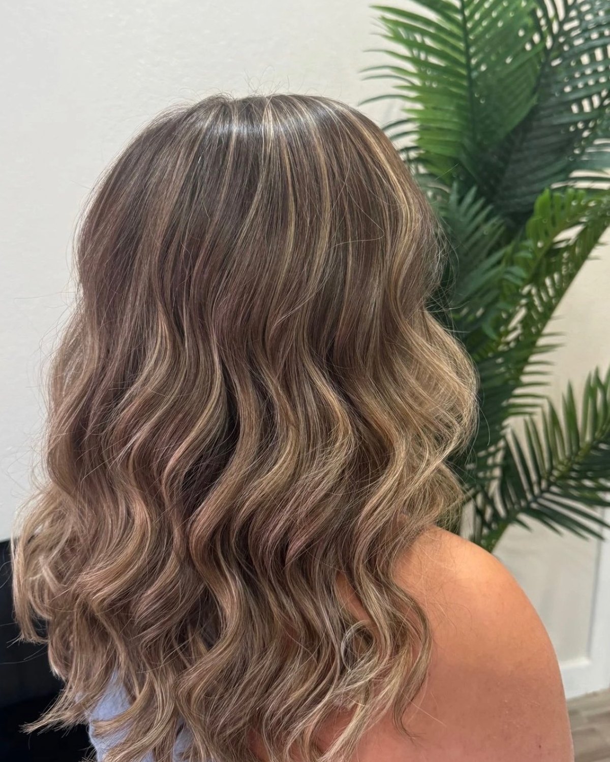 Salon NB dimensional brunette waves styled from the back